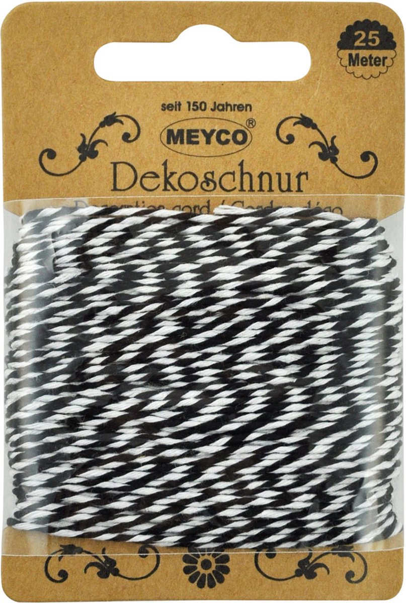 Meyco Decoratie Touw Zwart-Wit Ø2mm x 25m - ø 2mm | Bakkerstouw | Katoen 